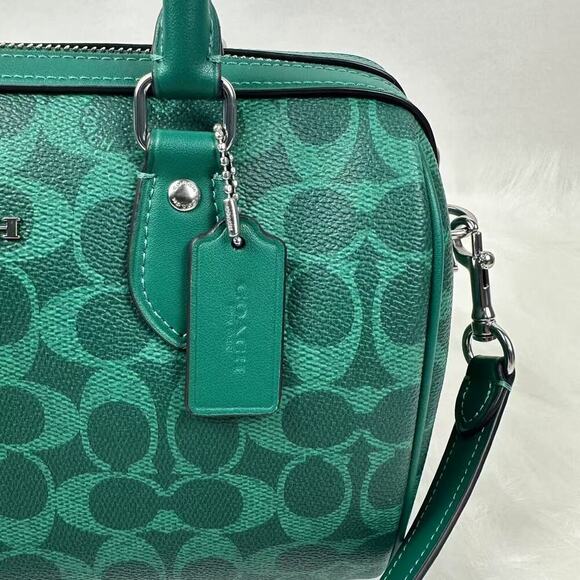 Coach Medium Rowan Satchel Bag Crossbody Signature Canvas CV961 Bright Jade NWT - Picture 2 of 10